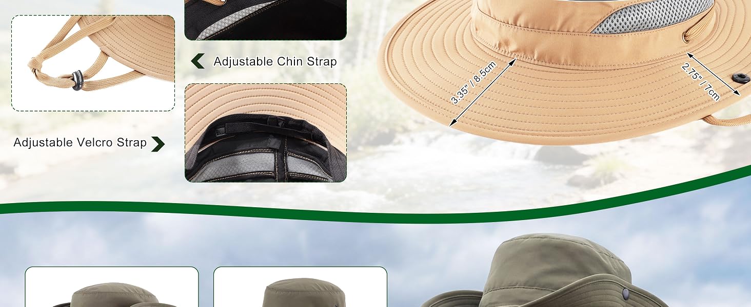 Connectyle Men's Sun Hat UPF 50+ Sun Protection Fishing Hiking Hat Cowboy Bucket Hat
