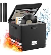onvvippiv Large Vinyl Record Storage Box with Lock, Fireproof Waterproof Resistant Record Organiz...