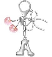 Snycler Bubble Initial Keychain with Bow & Cherry - Silver Letter Bag Charms for Women, Cute Purs...