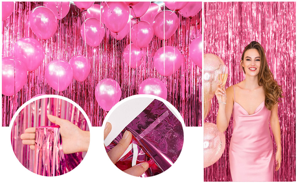 pink backdrop birthday decorations bachelorette party decor foil fringe curtains backdrop streamer