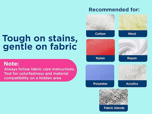 Carbona stain remover safe for cotton, polyester, and colorfast fabrics when used as directed