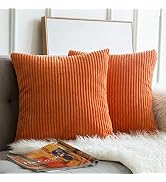 MIULEE Pack of 2 Orange Pillow Covers 18x18 Inch Soft Boho Striped Corduroy Throw Pillow Covers S...