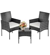 DUMOS 3-Piece Patio Furniture Set, All-Weather Outdoor Wicker Chairs with Removable Cushions & Te...