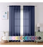 Aiyufeng Sheer Navy Blue Curtains 84 inch Length 2 Panels Set, Airy Soft-Touching Rod Pocket Voil...
