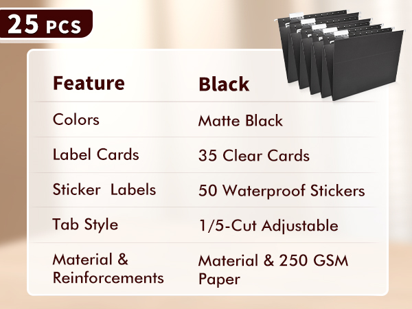 black hanging file folders