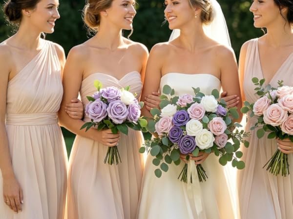 Artificial Flowers 25pcs Real Looking Ivory Foam Fake Roses with Stems for DIY Wedding Bouquets