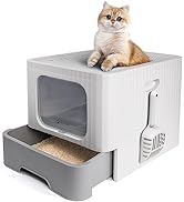 MIU COLOR Enclosed Cat Litter Box, Large Covered Kitty Litter Box with Lid, Big Top Entry Deep Tr...