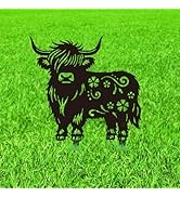 WADORN Highland Cow Metal Decorative Garden Stakes, Cow Silhouette Metal Outdoor Statues Animal O...