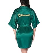 Vlazom Women's Satin Robe Short Kimono Bathrobes for Bride & Bridesmaid Wedding Party Robes with ...