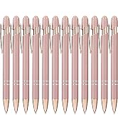 LINFANC 12 Pack Rose Gold Ballpoint Pen with Stylus Tip, 1.0 mm Black Ink Smooth Writing Pens, Me...