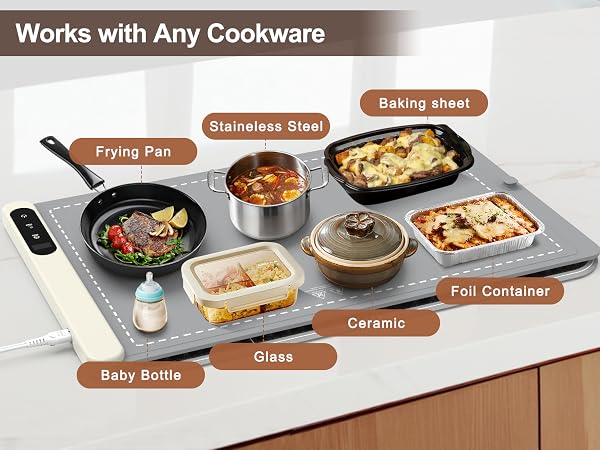 FYY Warming Mat for Food - Rapid and Full Surface Heating, 6 Temp Settings, 6H Timer