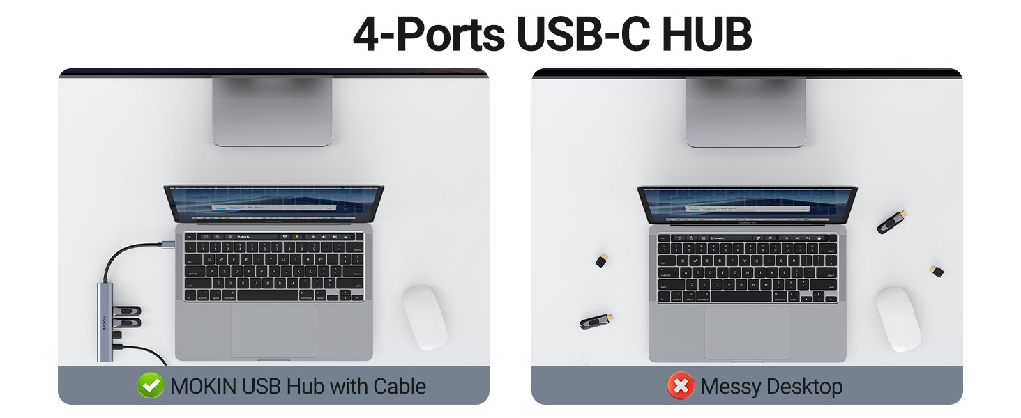 4 Ports USB C to USB C Hub Multiport Adapter for MacBook