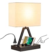 Briever USB C Touch Control Table Lamp, 3-Way Dimmable Desk Lamp with & A and AC Outlet, Bedside ...