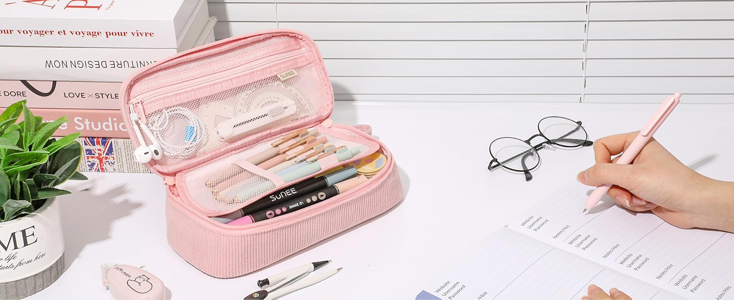 SUNEE Cute Pencil Case, Large Capacity Pencil Pouch Aesthetic Zipper Pencil Bag, Big Storage