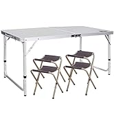 REDCAMP 4 Foot Folding Table Adjustable Height and Chairs Set, Lightweight Portable Camping Table...