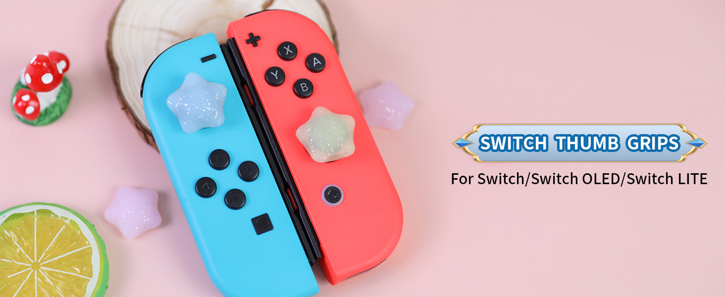 Cute Glitter Star Switch Joycon Thumb Grips Caps, Kawaii 3D Thumbstick Button Cover