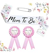 Homanu Wildflower Mom to Be Sash Baby Shower Decorations, Floral Mommy to Be Sash Dad to Be Pin S...