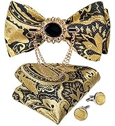 DiBanGu Paisley Floral Bow Tie Set with Lapel Pin Formal Wove Self Bow Tie Pocket Square Cufflink...