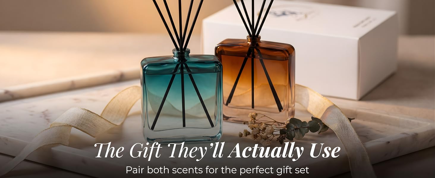 Bella Aria reed diffuser gift set two scents ombre glass housewarming birthday gift