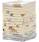 MUKIN Baby Washcloths, Natural Cotton Face Towels, 15 Pack, 12x12 inches