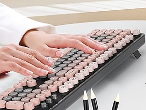 pink typewriter keyboard and mouse wireless cute colorful retro typewriter full size keyboard