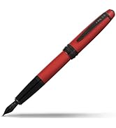 Cross Bailey Matte Red Lacquer Fountain Pen with polished black PVD appointments, Extra Fine Nib