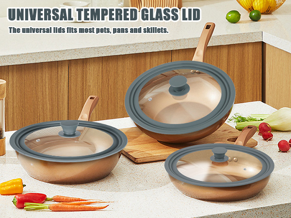 Universal Lid for Pots and Pans Tempered Glass Replacement Lid with Heat Resistant Silicone Edge