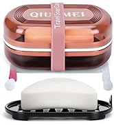 Leakproof Travel Soap Case with Lid | Draining Soap Bar Holder & Dish with Silicone Strap | Inclu...