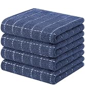 Kitinjoy 100% Cotton Terry Kitchen Towels, 13”x 28”, 4-Pack, Navy Blue | Checkered Designed, Ultr...