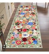 Rug for Hallways Green Kitchen Rug 2x6, Non Slip Washable Rugs with Rubber Backing Soft Floral Ca...