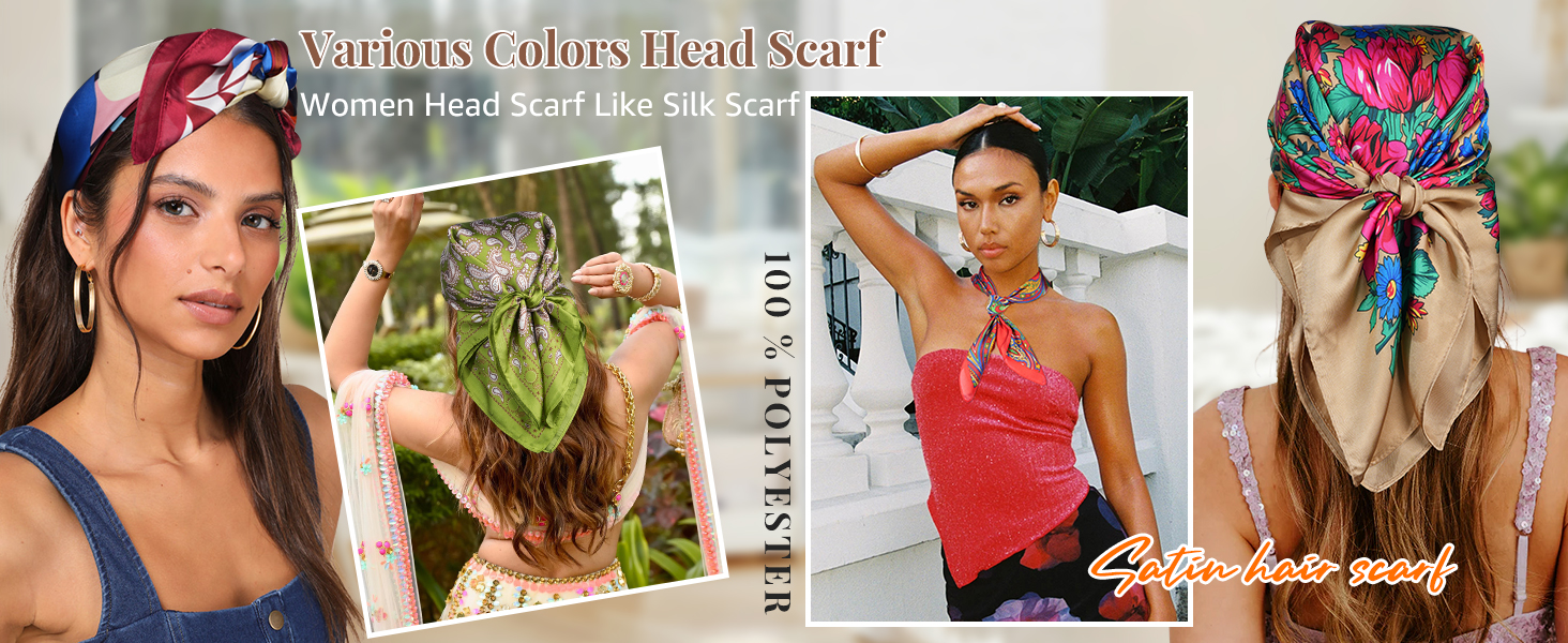 Head Scarf for Women Like Silk Hair Bandana Satin Scarf for Hair Wrapping Beach Head Wrap
