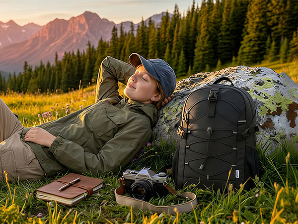 This camping backpack fits all your weekend gear. Comfortable for carrying heavy camping loads