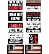 Funny Hard Hat & Helmet Stickers: 10 Decal Value Pack with 2 American Flags. Great for Constructi...