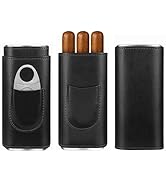 cgaplus 3-Finger Leather Cigar Case with Cutter Cedar Wood Lined Cigar Humidor Portable Travel Ci...