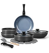 15Pcs Pots and Pans Set Non Stick, Ceramic Cookware Sets with Detachable Handle, Nonstick RV Kitc...