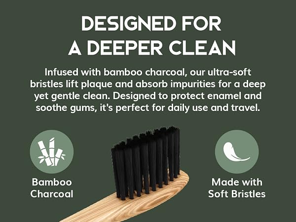 Greenzla Natural Bamboo soft bristle toothbrush, toothbrushes for adults, charcoal dental floss