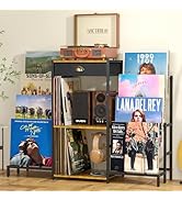 Record Player Stand with Vinyl Storage, Record Player Table with 8-Tier Display Shelf Up to 200 A...