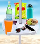 AMMSUN 17" Beach Umbrella Table Tray with 4 Cup Holders, 4 Snack Compartments for Beach, Patio