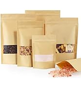 100 Pcs Kraft Paper Bags with Window, 3.5" x 5.5" Stand Up Pouches Bags, Zip Lock Food Storage Ba...