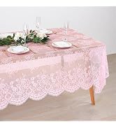 Fanqisi 2 Pieces Pink Lace Tablecloth 60x120 Inches Classic Wedding Lace Tablecloths Overlay Part...