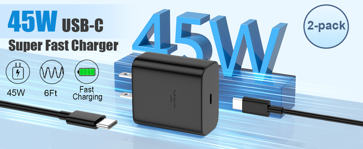 45w usb-c super fast charger 2 pack for samsung