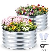 Giantex 2 Pack Galvanized Raised Garden Bed Kit, 2x2x1 FT Round Large Metal Planter Boxes w/Open-...