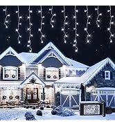Hopolon 33FT 360L LED Christmas Icicle Lights Outdoor Waterproof,8 Modes Plug in Curtain String L...