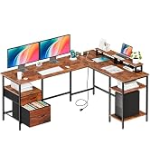 DUMOS 62 Inch L Shaped Gaming Desk with Charging Station & 2 Monitor Stands, Computer Desk with D...
