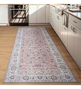 Runner Rug for Kitchen Hallway 2x6 Washable Non-Slip, Soft Boho Floral Carpet Low Pile Vintage Lo...