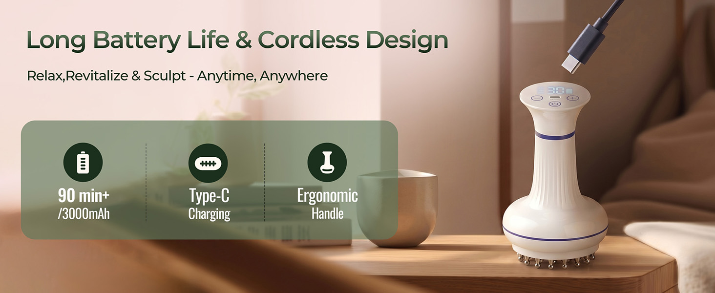 Long Battery Life & Cordless Design