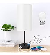 AKASUKI Table Lamp for Bedroom, 3 Way Dimmable Touch Lamp with Dual Charging Station, Small Bedsi...