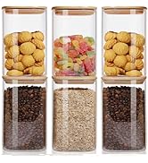 50oz Glass Food Storage Jars Set of 6,Glass Storage Containers Clear Glass Food Canister with Bam...