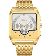 Avaner Men's Stainless Steel Watches: Gold Square Analog Quartz Business Wrist Watches with Lumin...