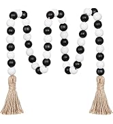 Meplait Wood Bead Garland - 39in Farmhouse Beads with Tassels for Tiered Tray Decor - Black & White